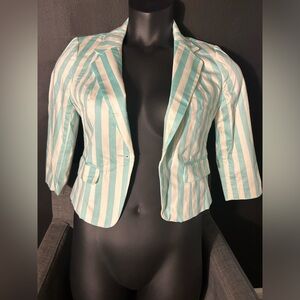 Forever 21 Striped Mint Blue and White Women's Blazer Quarter Sleeve Small